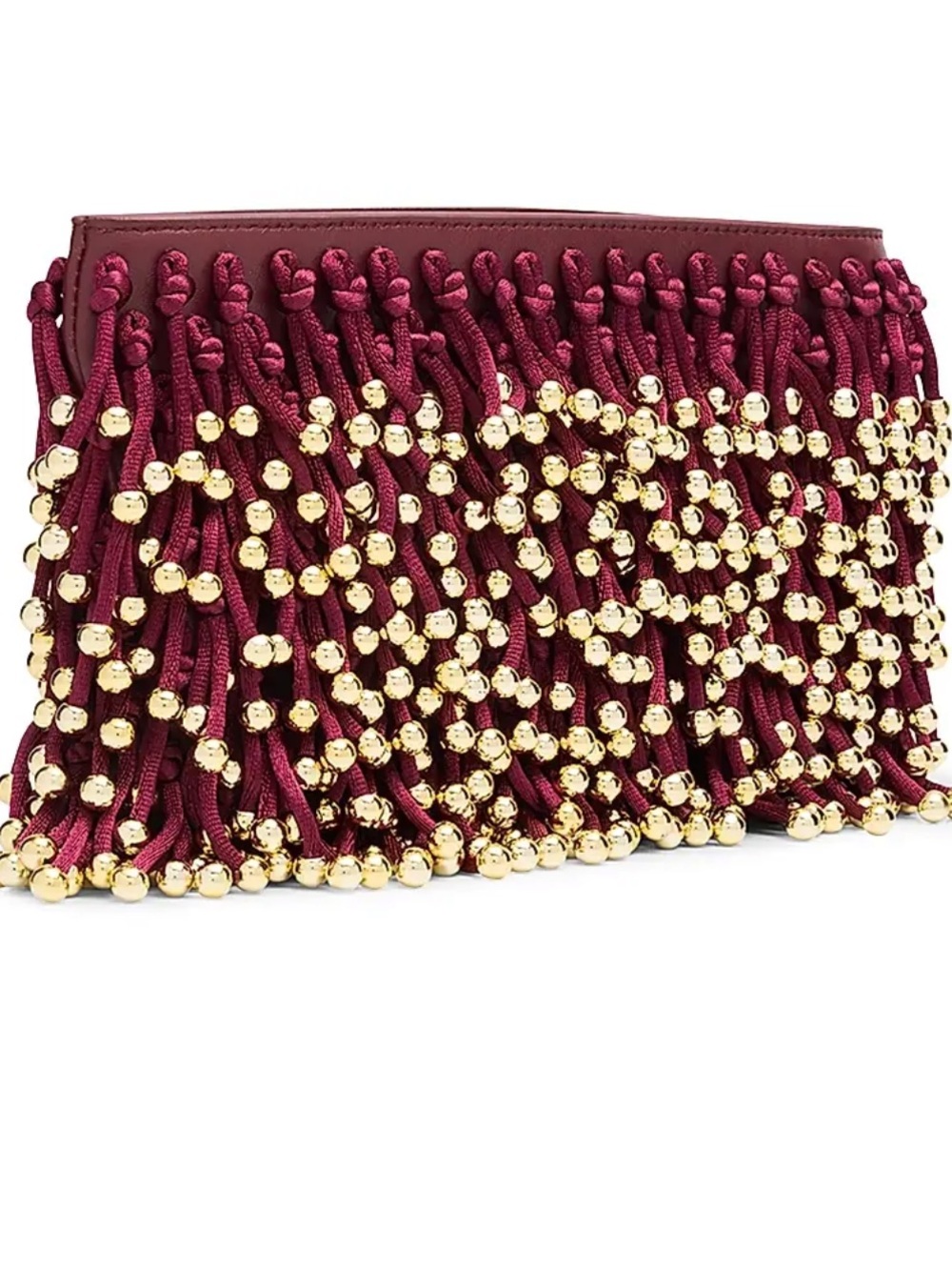 NWT SIMKHAI Reese Beaded Fringe Clutch — Cranberry